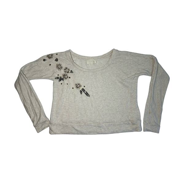 Love Sam Woman's Small Beige Pullover Sweater Embroidered Flowers Beaded - Picture 1 of 7